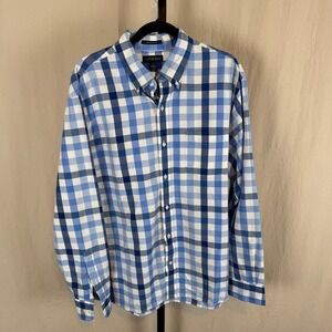 Lands End Mens Sail Rigger Button Down Oxford Shirt Blue Gingham Classic Fit L